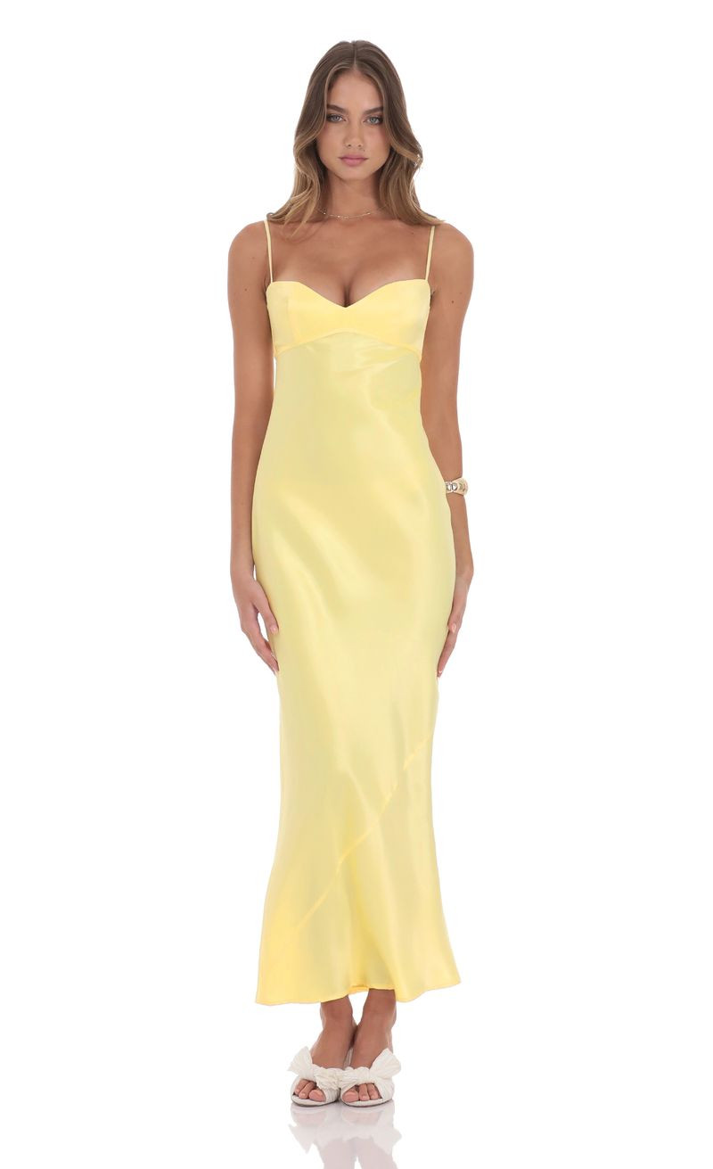 Satin Back Tie Maxi Dress in Yellow | Lucy in the Sky
