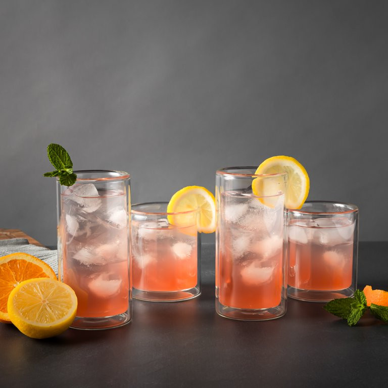 Thyme & Table 4-Piece Clear Double Wall Drinking Glasses Set, 16 OZ and 13 OZ | Walmart (US)