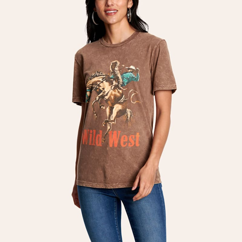 Lotus Fashion Women's Mocha Wild West Cowboy Graphic T-Shirt | Cavender's