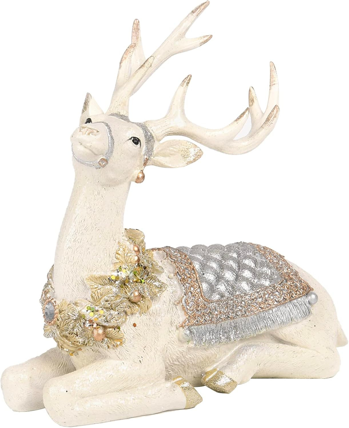 Reindeer-Figurine Christmas-Decorations Sitting Deer Statue - Cream and Gold Collectible Table De... | Amazon (US)