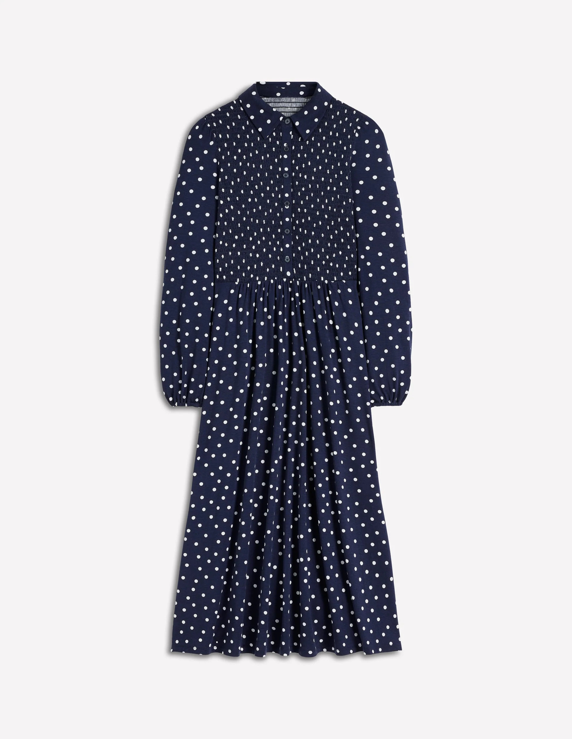 Smocked Jersey Shirt Dress-Navy Spot | Boden (US)