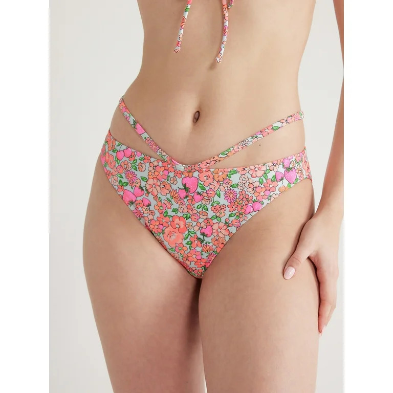 No Boundaries Juniors’ Strappy High Cut Floral Bikini Bottoms, Sizes XS-XL | Walmart (US)