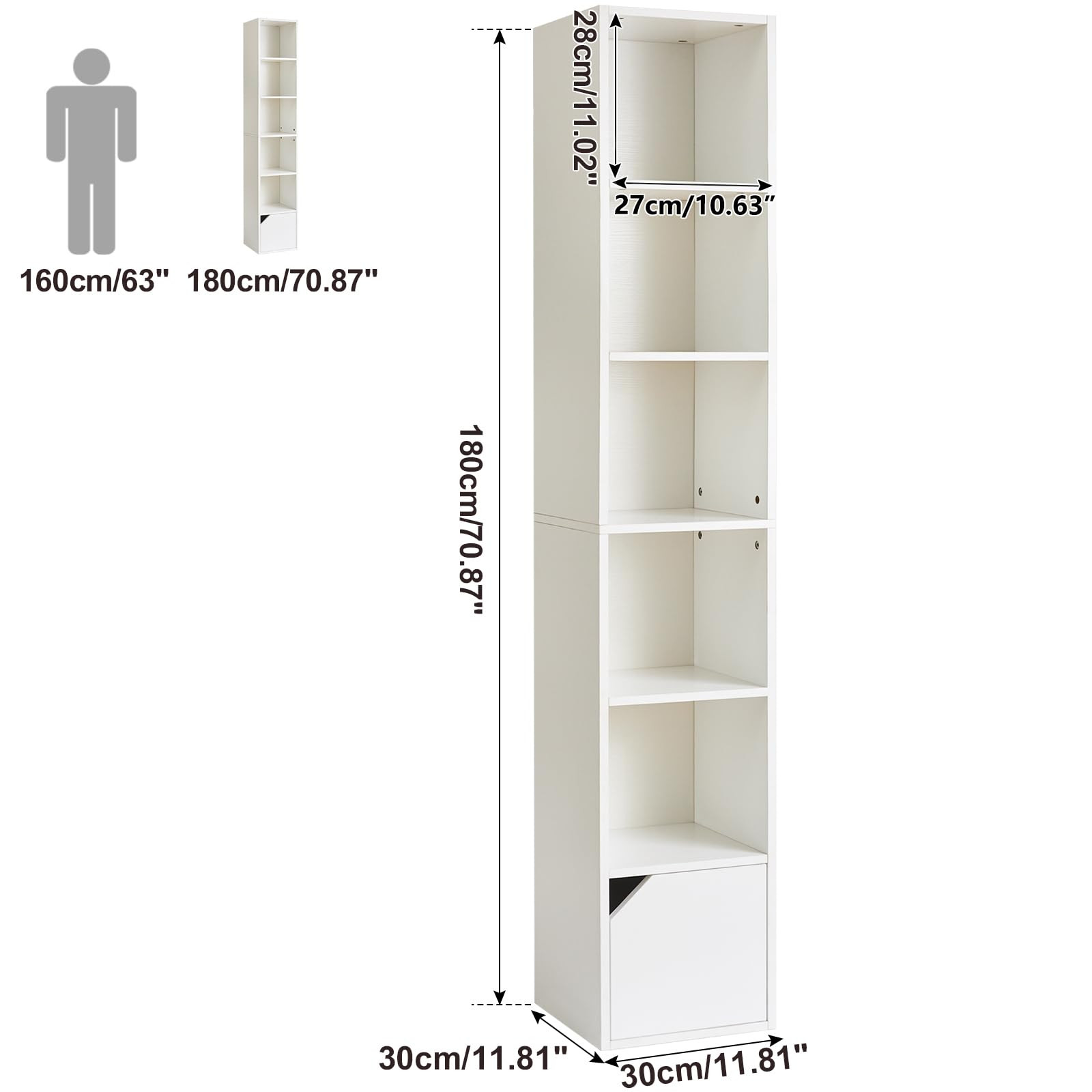IBUYKE 6 Tier Narrow Bookcase with Doors, Cube CD DVD Storage Cabinet,Slim Media Tower Rack,Cabin... | Amazon (US)
