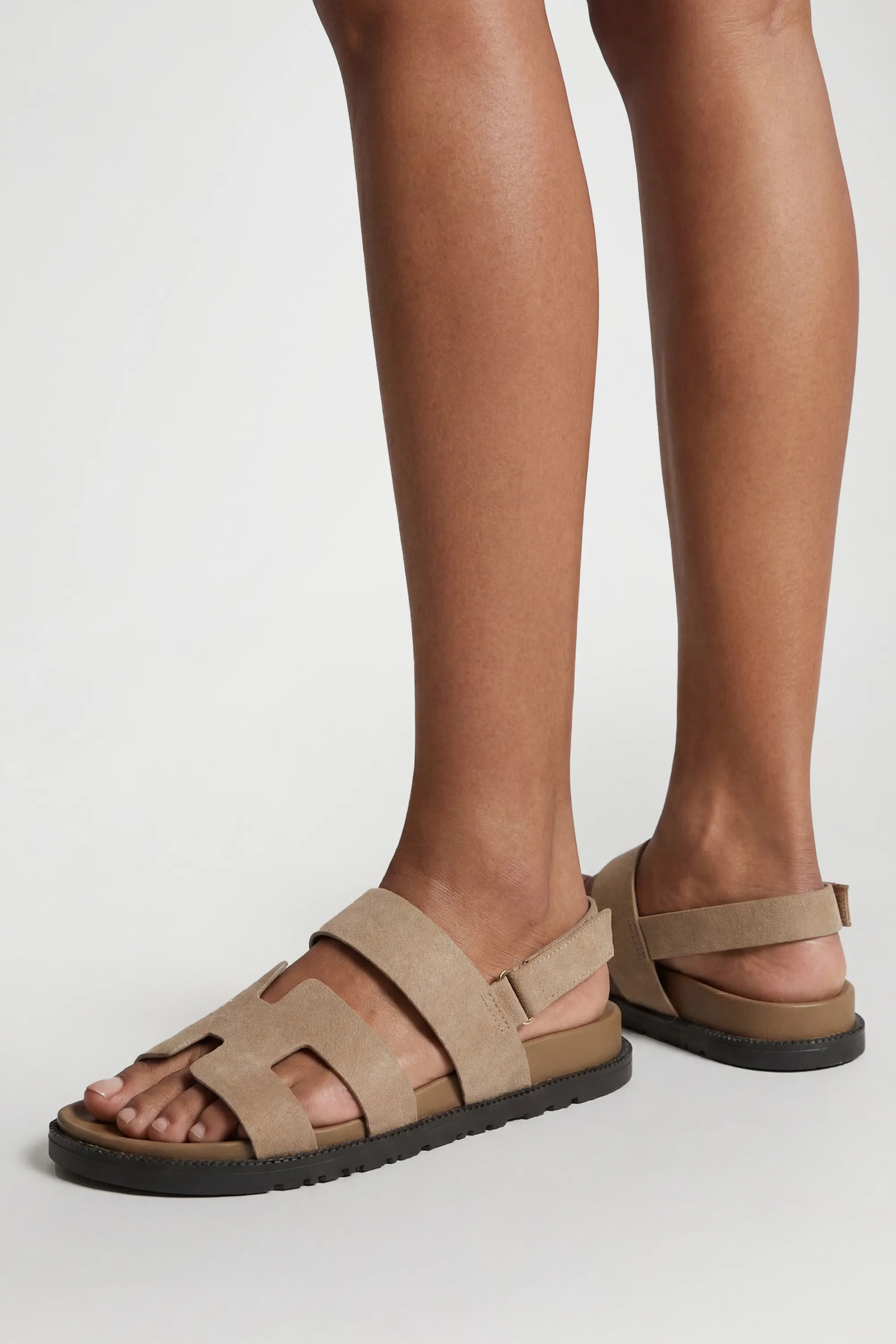 Taupe Cut Out Detail Footbed Sandals | Boohoo | Boohoo.com (UK & IE)