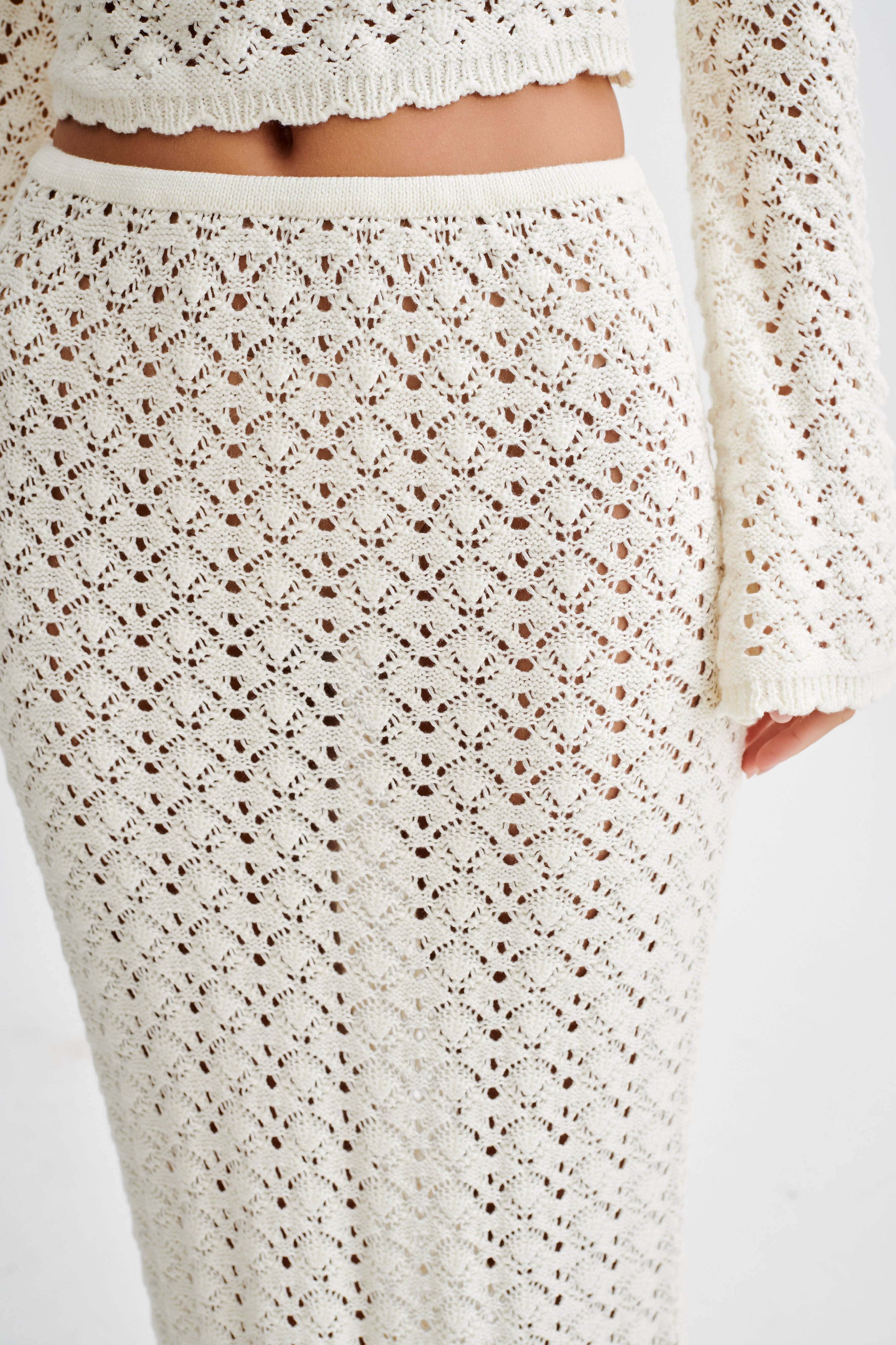 Anais Frill Knit Midi Skirt - Ivory | MESHKI US