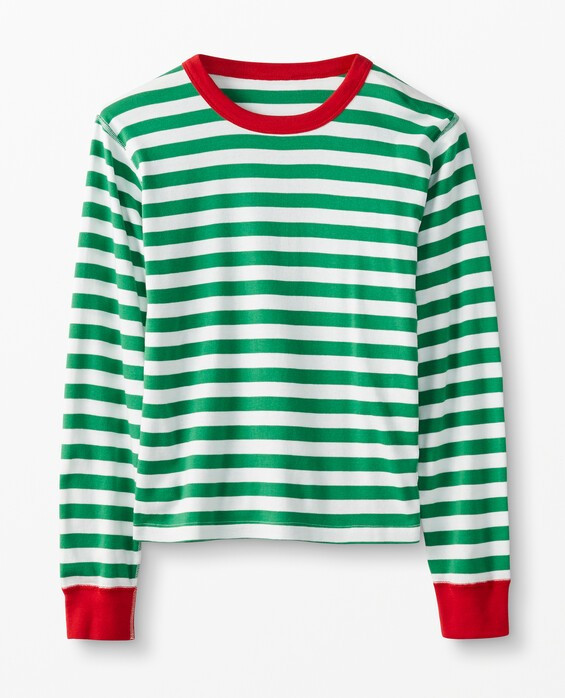 Tree Green & White Hanna Red Striped Long John Pajama Top in 100% Cotton - Size Adult S by Hanna Andersson | Family Matching Pajamas | Hanna Andersson
