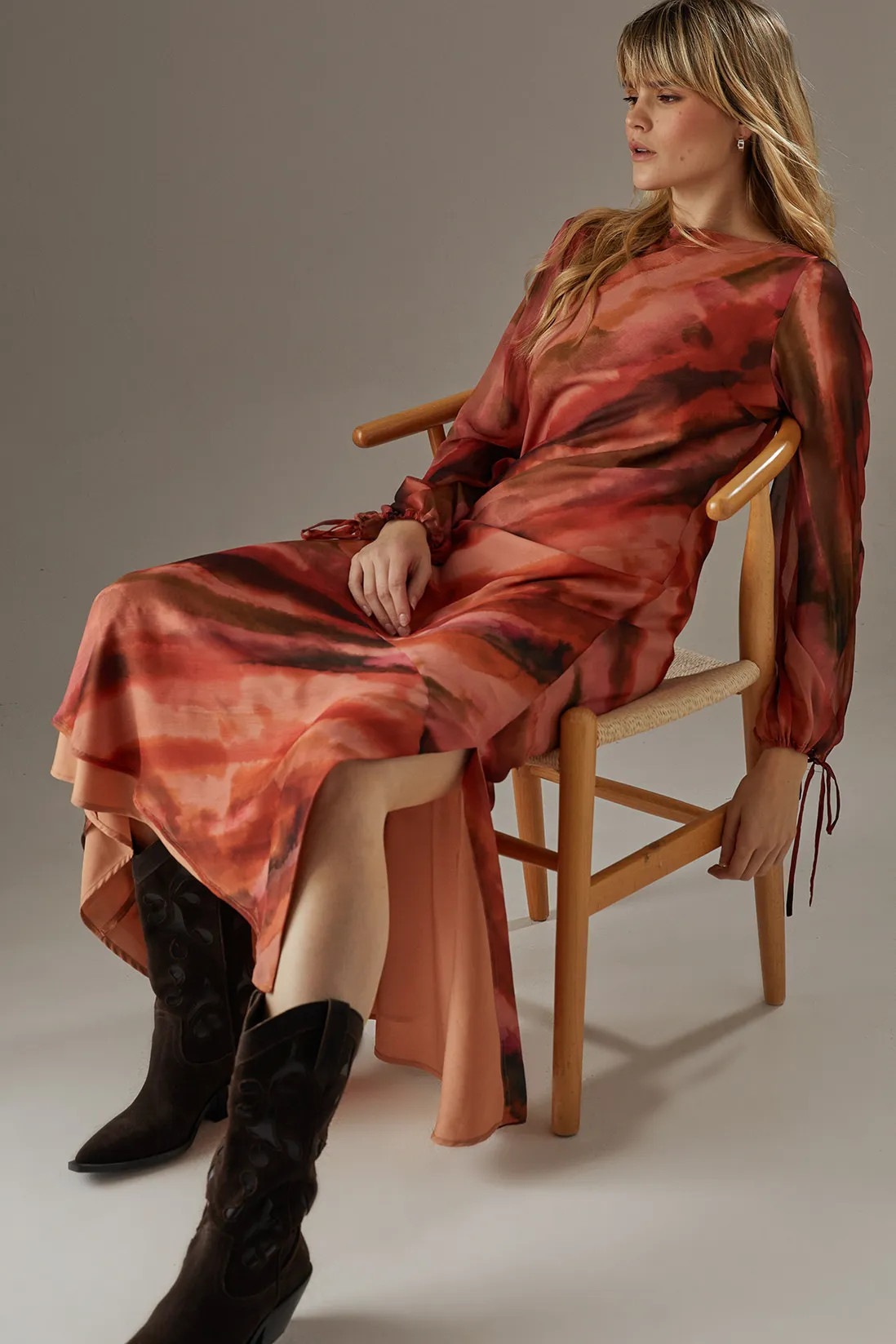 Dresses | Printed Chiffon Volume Sleeve Maxi Dress | Warehouse | Debenhams UK