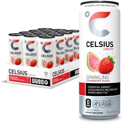 CELSIUS Essential Energy Drink 12 Fl Oz, Sparkling Strawberry Guava (Pack of 12) | Amazon (US)