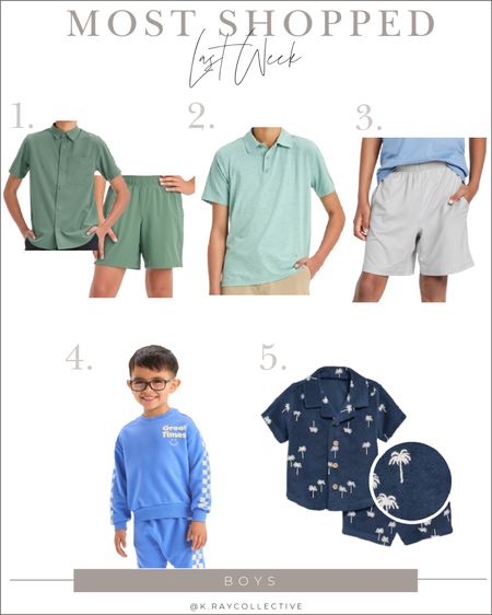 Here’s the most purchased links last week in boy’s outfits.
1.  My older boys favorite matching top and bottom sets, made from performance fabric with a snap front button down. Sizes (XS-XXL)
2. The performance polo we own in every color, Sizes (XS-XXL)
3. They call the the cloud short because they are soft like the clouds, my boys live and sleep in them.
4. The cutest toddler boy matching checkered jogger and sweatshirt set.
5. Perfect 4th of July outfit for toddler boys, this Terry matching top and bottom print is so rad!

#toddlerboys #toddleroutfits #boysoutfits #springoutfits #summercamp  #boysactivewear 


#LTKFindsUnder50 #LTKActive #LTKKids