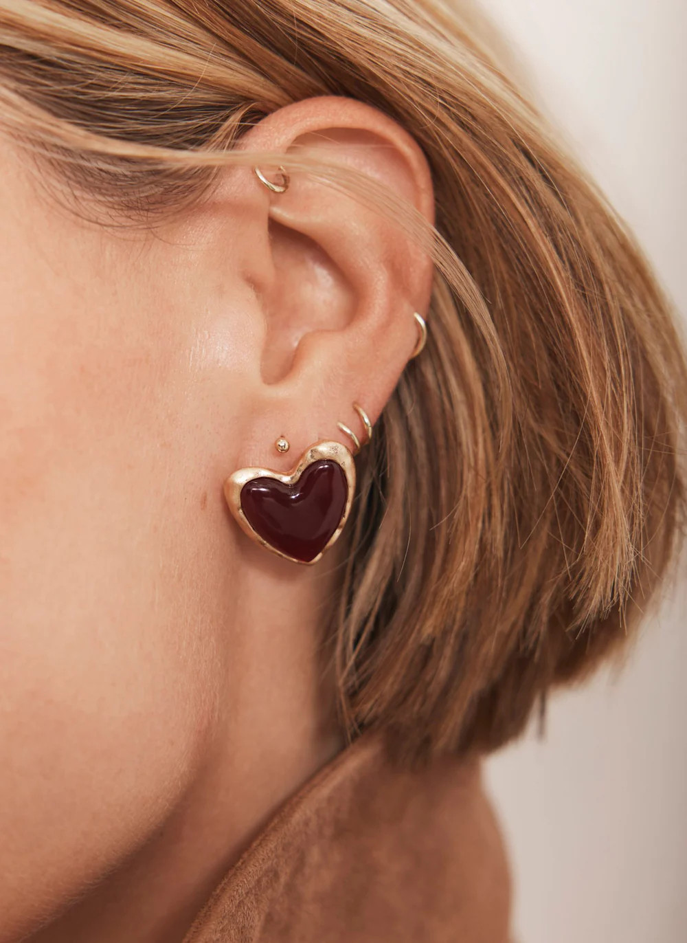 Gold Tone Heart Stud Earrings | Mint Velvet