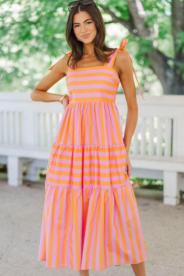 Good From The Start Orange Striped Midi Dress | The Mint Julep Boutique