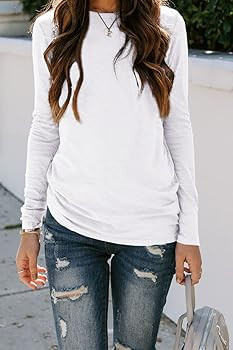 AUTOMET Womens Long Sleeve Round Neck Shirts Basic Tee | Amazon (US)