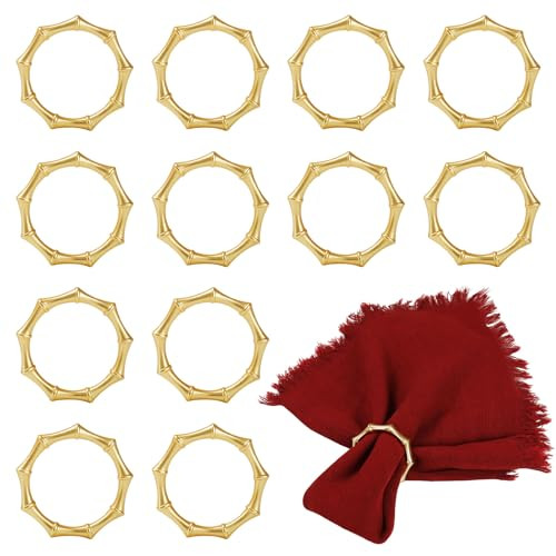 Gold Metal Bamboo Napkin Rings Set of 12-Inspired Gold Napkin Rings - Enhance Your Table Decor for Weddings, Family Dinners, Parties, Christmas, Thanksgiving, and Birthdays | Amazon (US)
