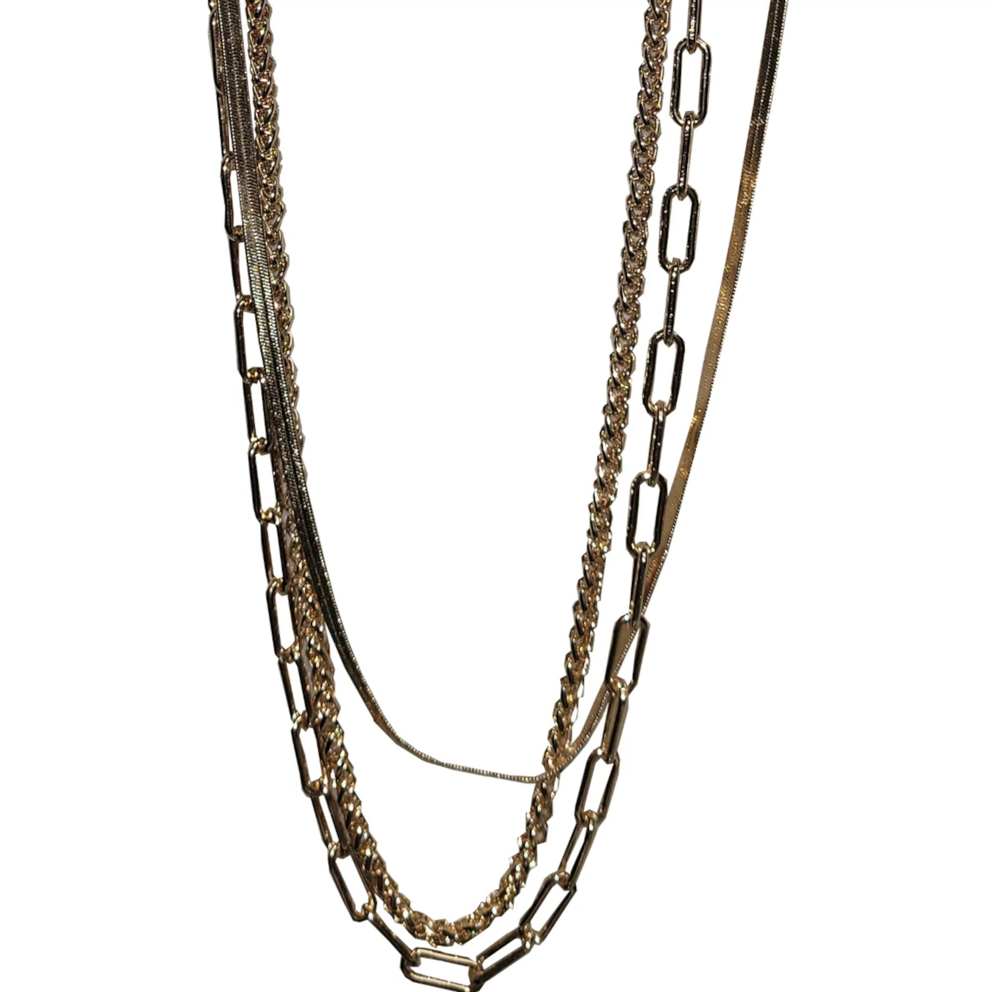 Time and Tru Women's Gold Tone Layered Chain Necklace Set, 3-Piece - Walmart.com | Walmart (US)