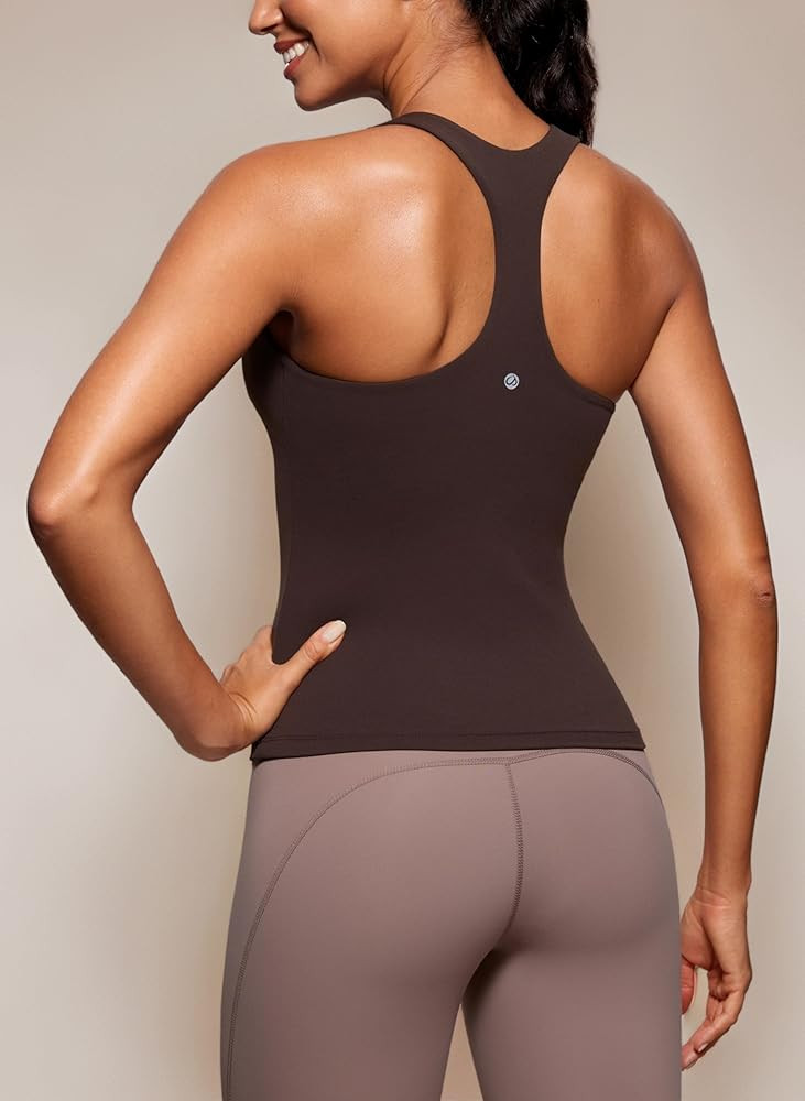 CRZ YOGA Women's Butterluxe Workout Tank Tops with Built in Bra Racerback Yoga Athletic Longline ... | Amazon (UK)
