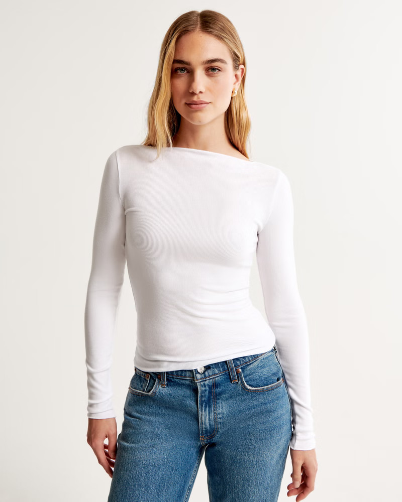 Long-Sleeve Featherweight Rib Slash Top | Abercrombie & Fitch (US)