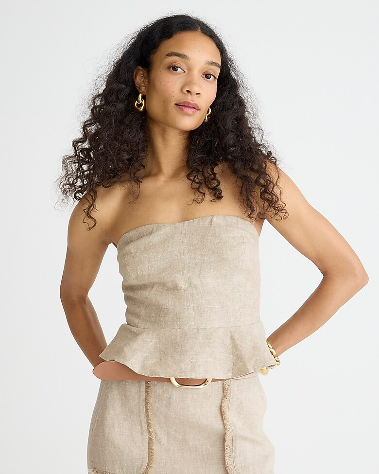 Cropped bustier peplum top in heavyweight linen | J. Crew US