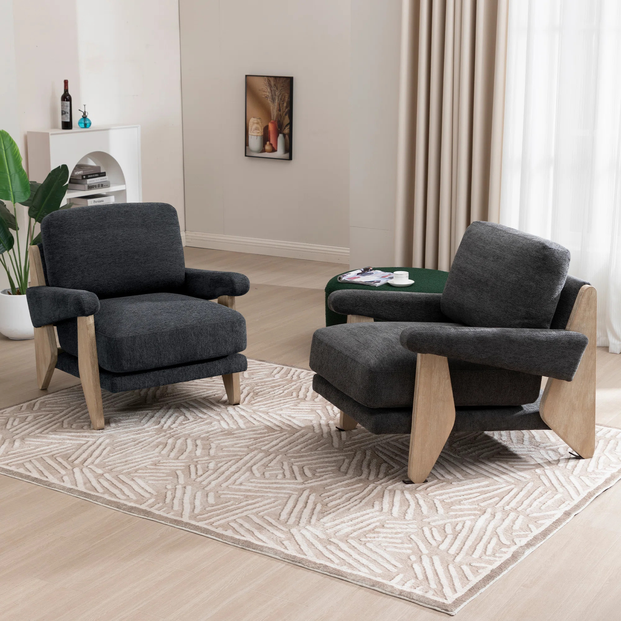 Thickly Padded Linen Solid Wood Armchair(Set Of 2) | Wayfair North America