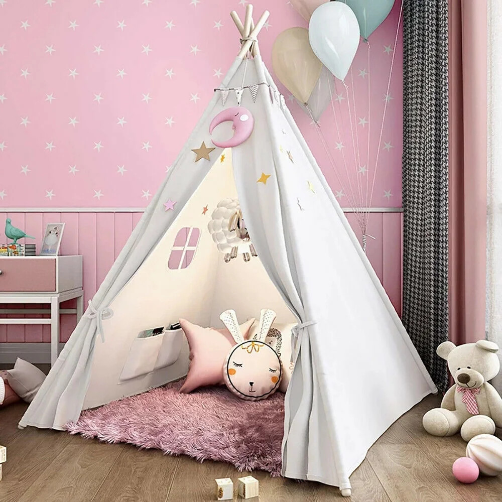 Teepee Tent for Kids, Natural Cotton Canvas Teepee Play Tent White/Pink, Toys for Girls/Boys Indo... | Walmart (US)