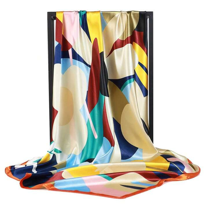 Foulard Di Seta Alla Moda Da 90*90cm Per Donne, Stagioni Tutte, Sciarpa Antivento Con Stampa Di B... | SHEIN