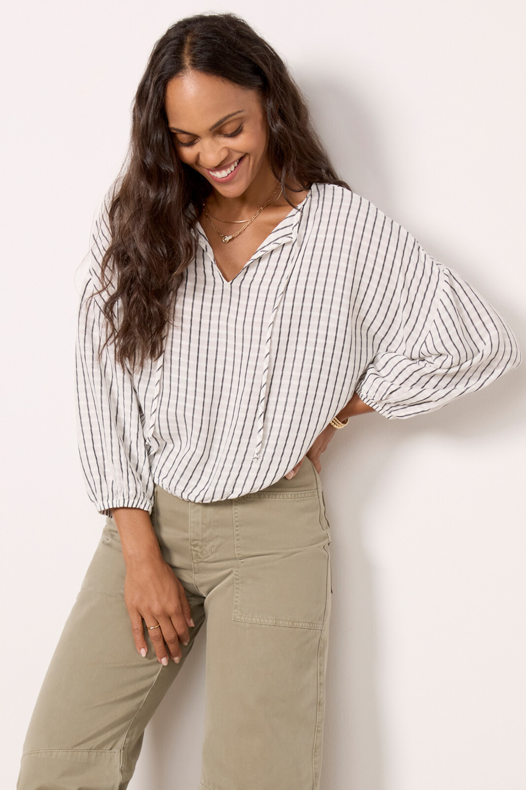 Stripe V Neck Blouse | Evereve