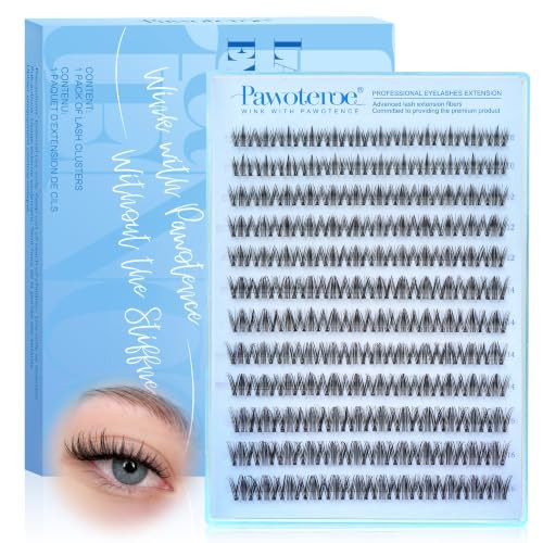 Pawotence Natural Lash Clusters Wispy Eyelash Clusters D-Curly Clear Band Lashes Clusters Eyelash Extensions, 10-16mm Ultra Thin Soft Band Eyelashes Clusters DIY Lash Extension | Amazon (US)