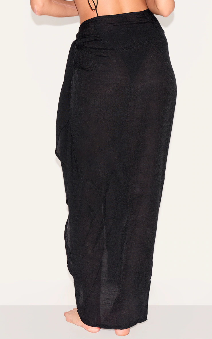 Black Linen Look Beach Sarong | PrettyLittleThing US