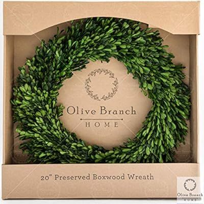 Olive Branch Home Preserved Boxwood Wreath With Gift Box, Large Indoor Year Round Green Wreath (2... | Amazon (US)