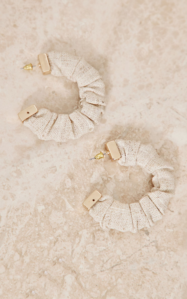 Natural Linen Ruffle Hoop Earrings | PrettyLittleThing US