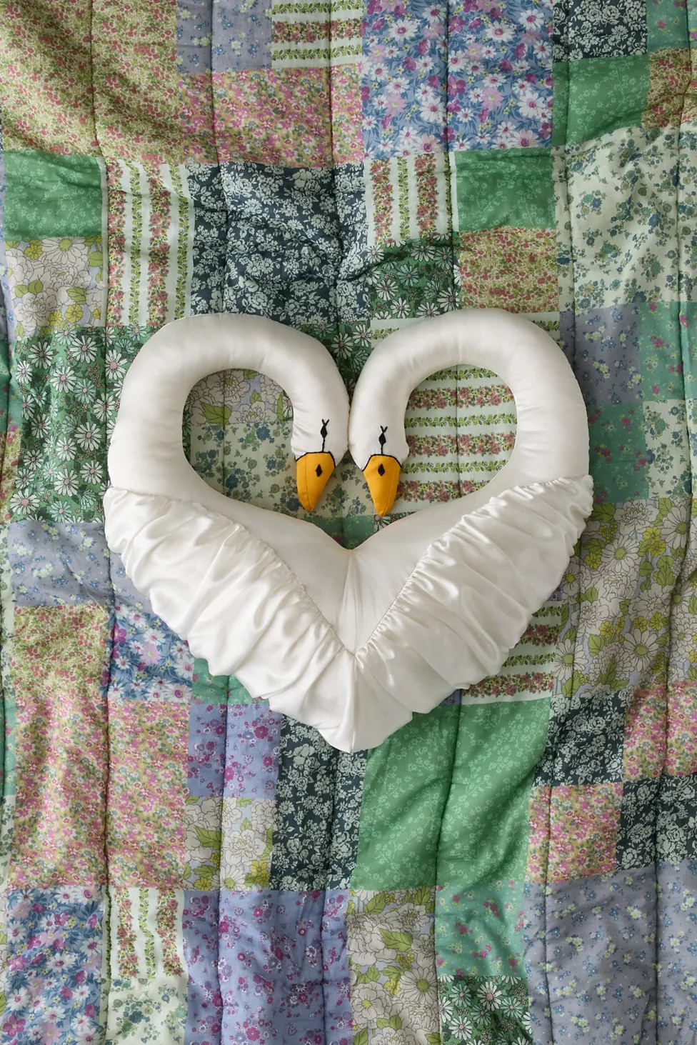 Swan Heart Satin Throw Pillow | Urban Outfitters (US and RoW)