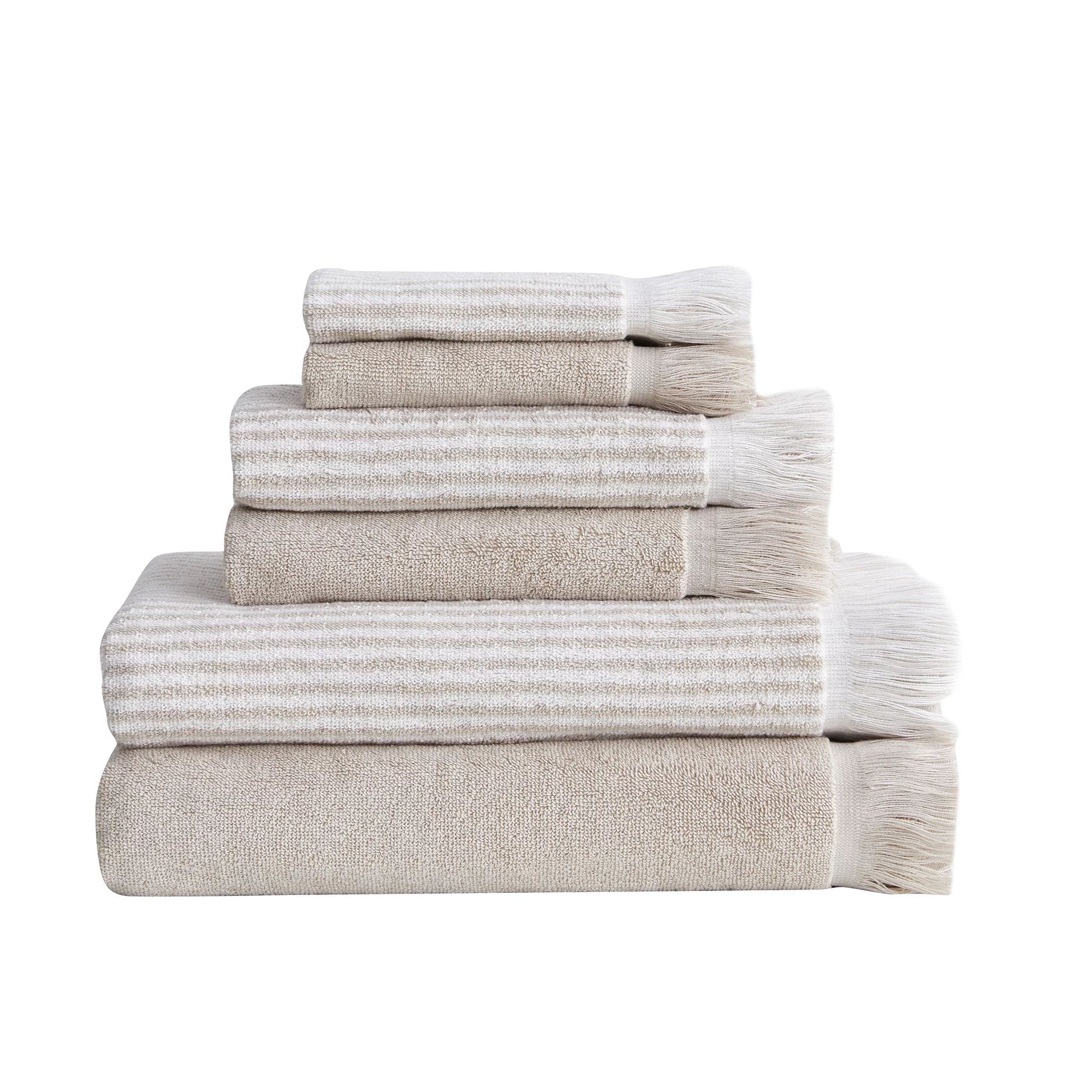 My Texas House 6 Piece Lancaster Solid Stripe Cotton Bath Towel Collection, off White | Walmart (US)