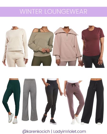 Winter outfits / loungewear / casual fashion / joggers pants / flared pants / half zip pullover / sweater / off the shoulder top

#LTKover40 #LTKSeasonal #LTKfindsunder100