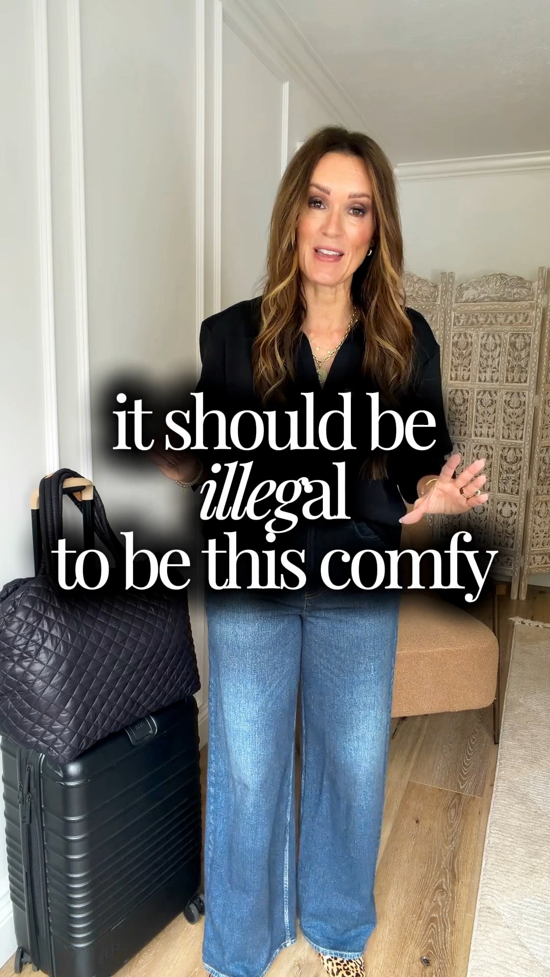Comfy doesn’t have to sacrifice style! And my @Spanx Air Essentials button up is officially on my must-have list. So polished, so comfy!

Sizing notes:
Button up-very roomy, in small
Sweatpant jeans-TTS, but size down if in between. In 27.
