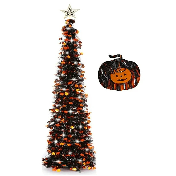 5FT Unlit Black Halloween Pencil Tree Christmas Tree with Pumpkin Sequins - Walmart.com | Walmart (US)