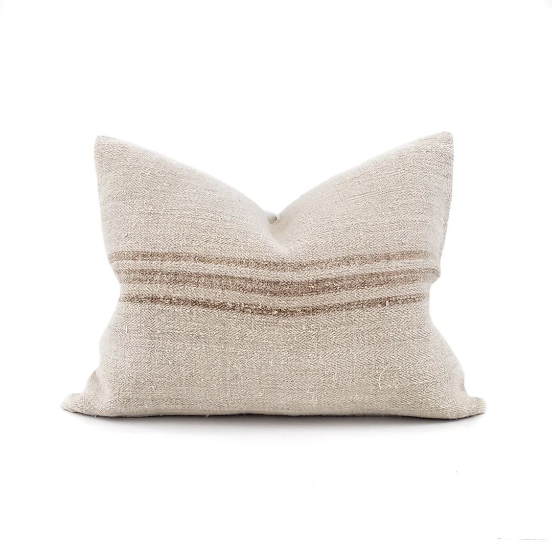 Grainsack Pillow, 1820 Muted Caramel/brown Stripe Grainsack Pillow Cover, Farmhouse Pillow - Etsy | Etsy (US)