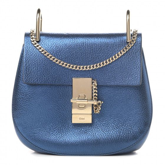 CHLOE Metallic Drew Shoulder Bag Blue | Fashionphile