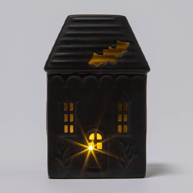 Falloween Light Up Ceramic Black House with Bat Decorative Figurine - Hyde & EEK! Boutique™ | Target