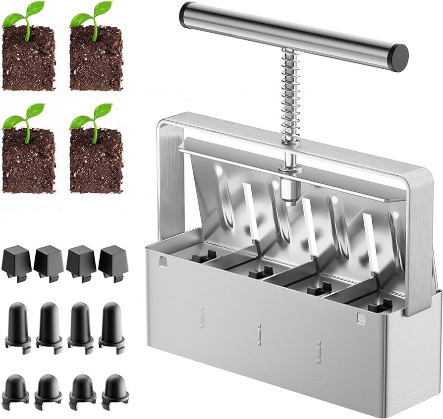 Soil Blocker, 4 Cell Soil Block Maker 2 Inch with 3 Sizes Seed Pins, Seed Handheld Block Maker wi... | Amazon (US)