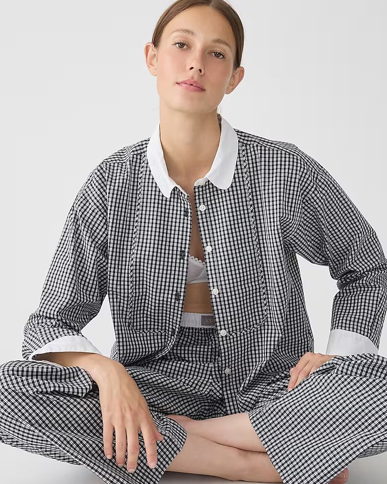 Cotton poplin bib shirt and pajama pant set in plaid | J.Crew US