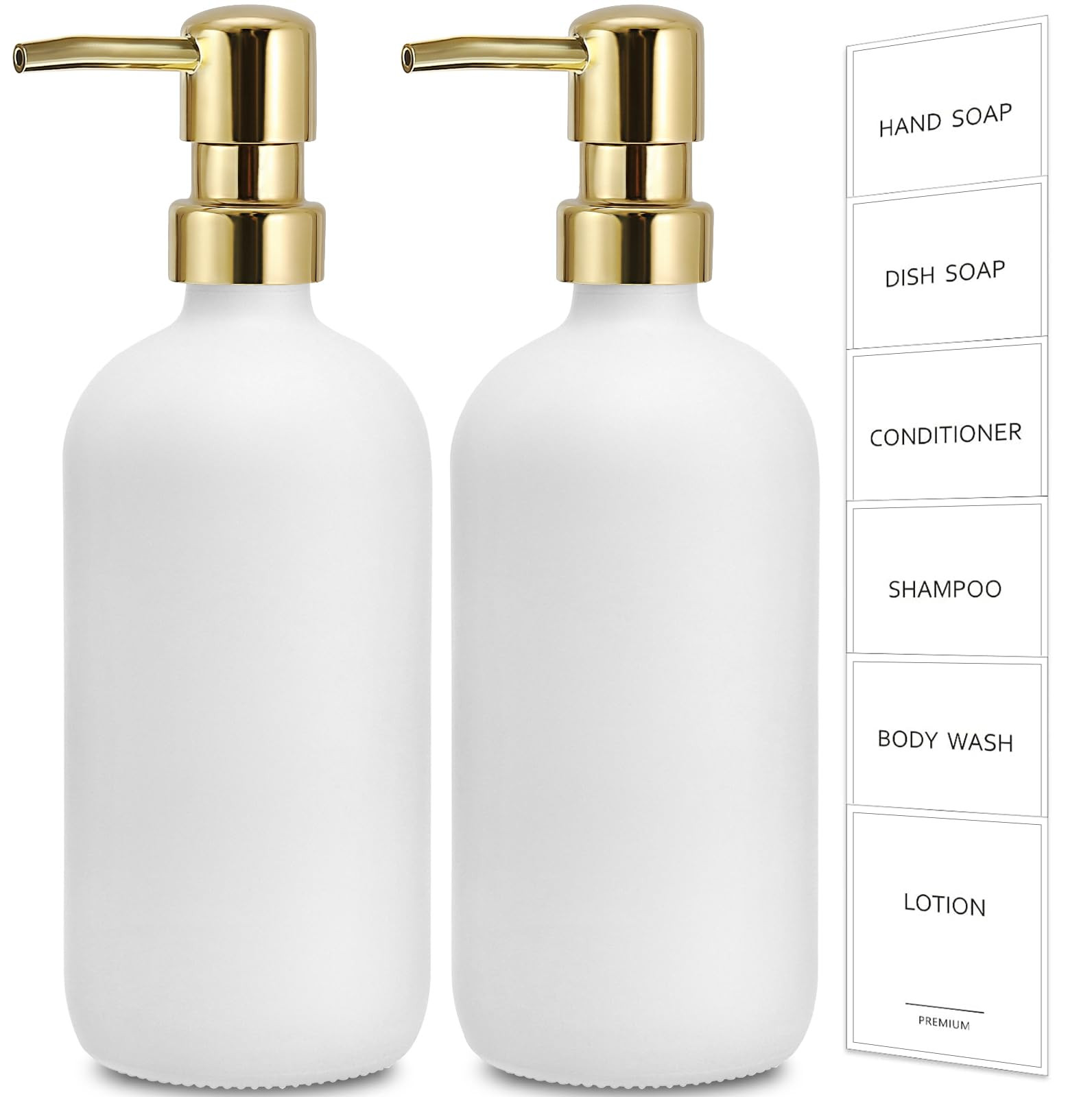 GMISUN White Soap Dispenser, 2 Pack Glass Hand Soap Dispensers Bathroom with Gold Pump, 17 Fl Oz Dish Soap Dispenser Set for Kitchen, Refillable Modern Liquid Soap and Lotion Dispensers Bottle | Amazon (US)