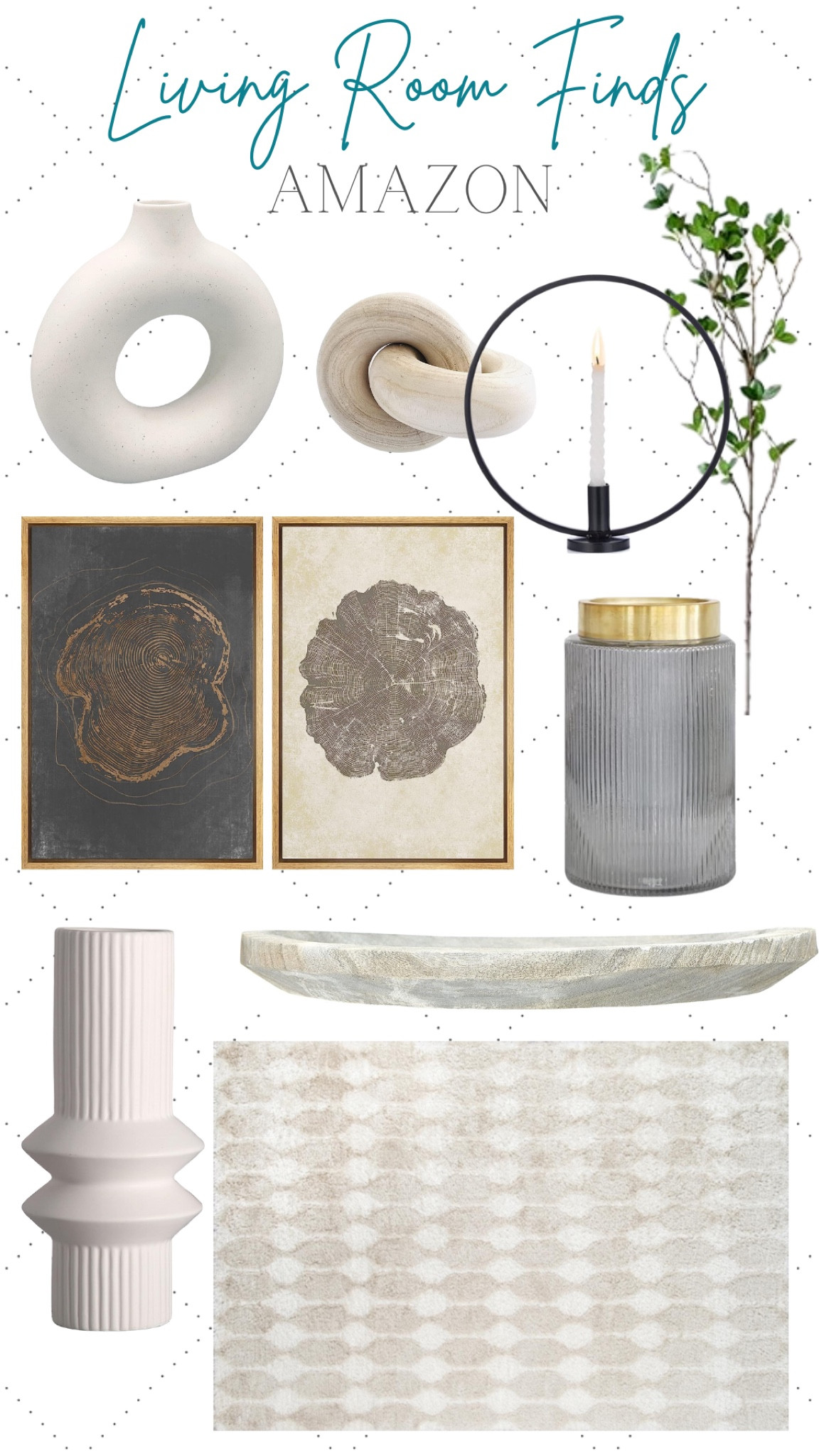 Amazon home 
Decorative objects 
Area rug 
Jar vase 
Faux stem 

#LTKhome #LTKFind #LTKstyletip