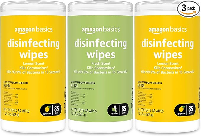 Amazon Basics Wipes, Lemon & Fresh Scent, Sanitizes, Cleans & Deodorizes, 255 Count (3 Packs of 8... | Amazon (US)
