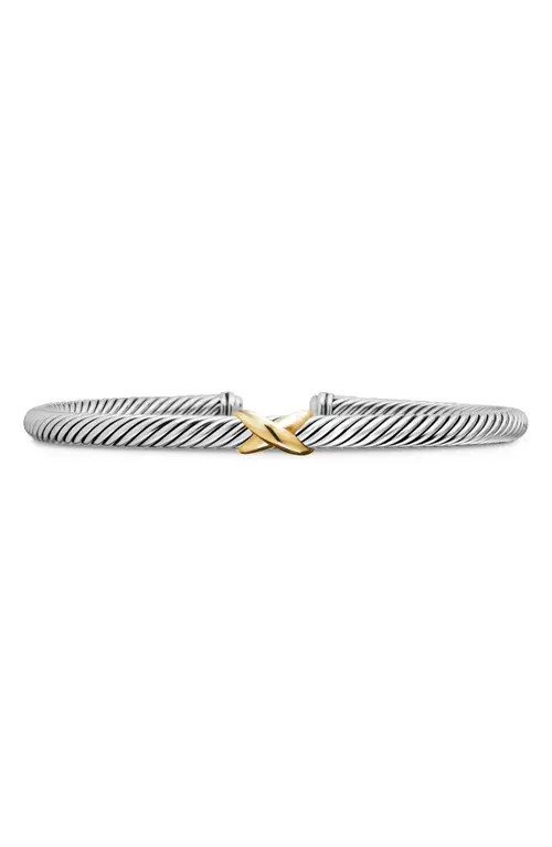 David Yurman X Classic Cable Station Bracelet in Sterling Silver with 14K Gold, 4mm in Two Tone at Nordstrom, Size Medium | Nordstrom