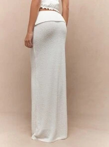 MISSGUIDED Ribbed Knit Maxi Skirt Fold Over Waistband Winter Fall Cozy Long Skirt Resort Wear Vac... | SHEIN