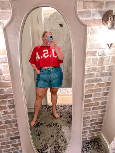 Celebrate the USA with this cute cropped graphic tee and jean shorts - does it get more American than that! 

Plus size summer outfit 
Plus size crop top 
 Ripped graphic tee 
Plus size Jean shorts 
Plus size ootd 
Plus size summer ootd 
Plus size outfit 

#LTKPlusSize #LTKOver40 #LTKSeasonal