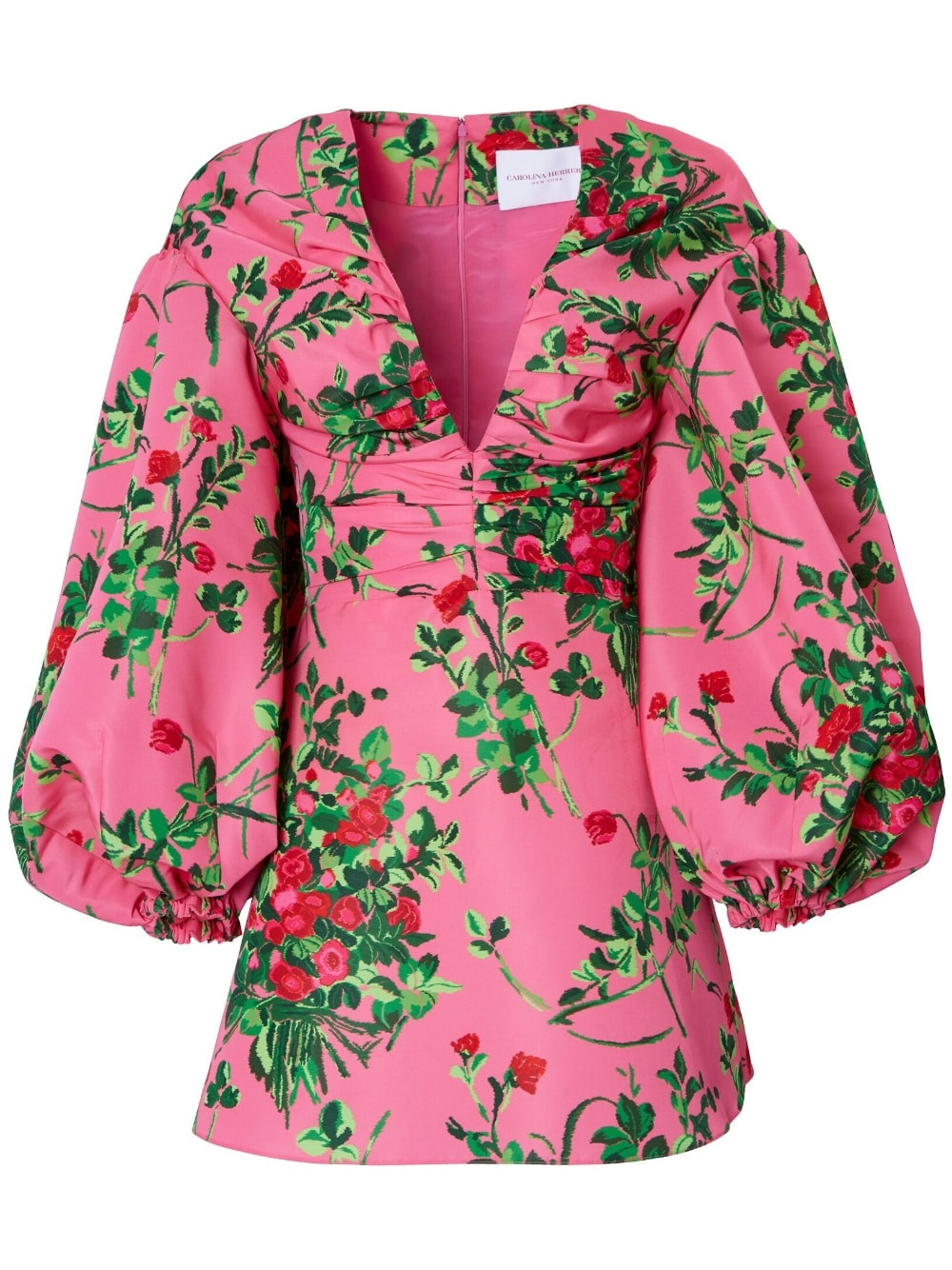 Carolina Herrera floral-print V-neck mini dress - Pink | Farfetch Global