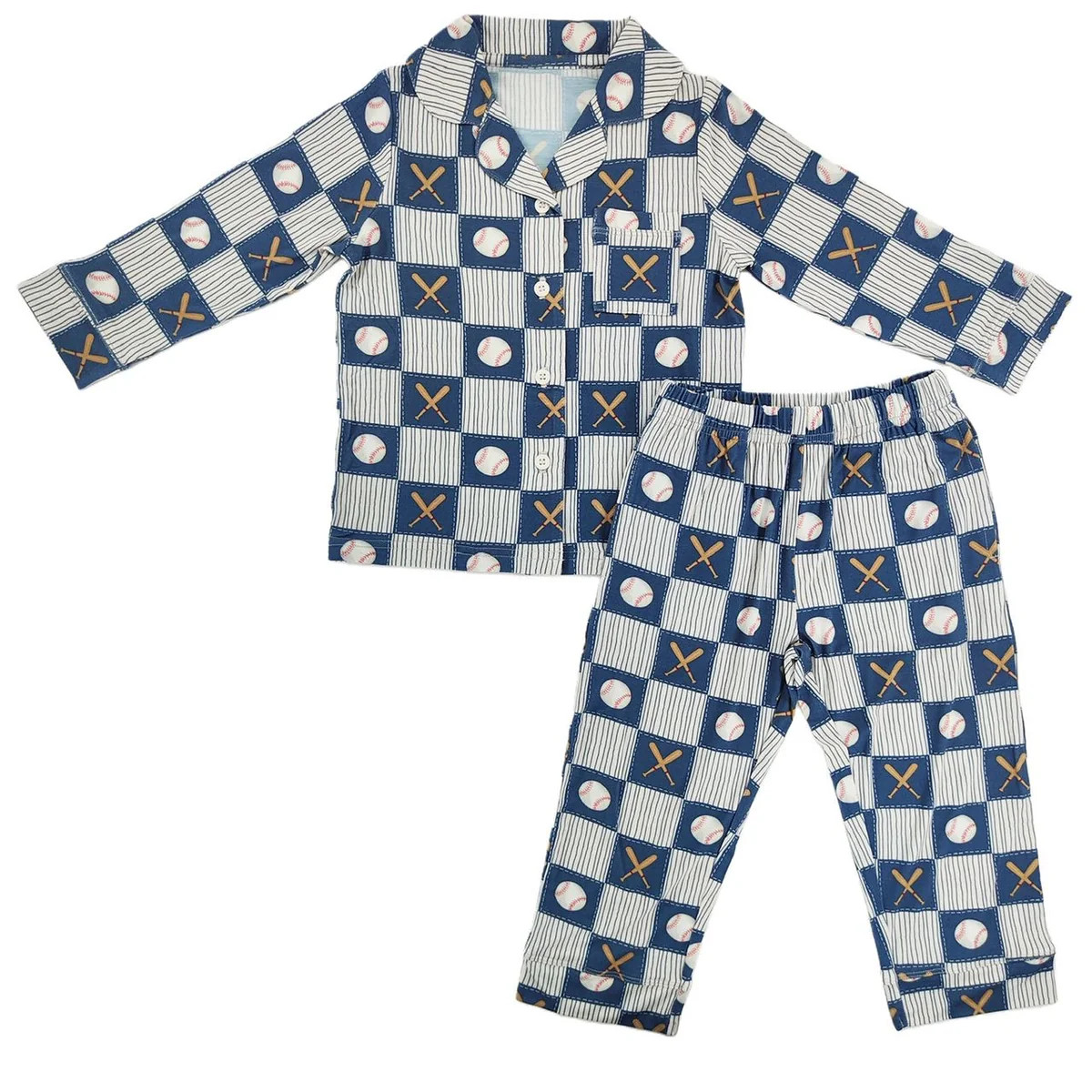 Baseball Patchwork Bamboo Button Up Set | Little One Shop Co