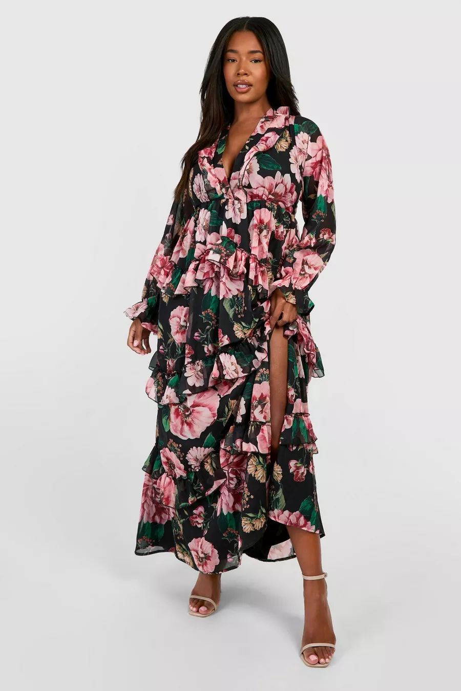 Plus Floral Chiffon Ruffle Maxi Dress | Boohoo.com (UK & IE)