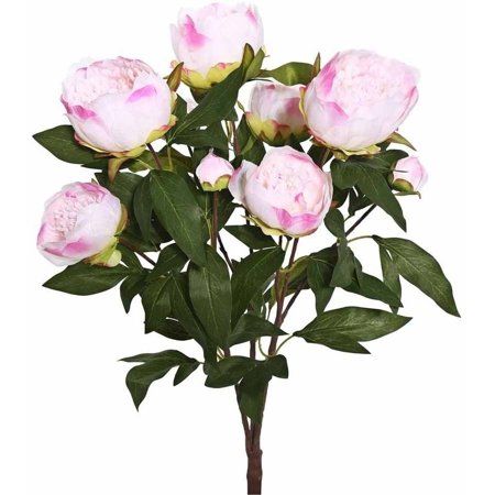 Vickerman 23" Artificial Cream and Pink Peony Bush Featuring 6 Blossoms and 3 Buds | Walmart (US)