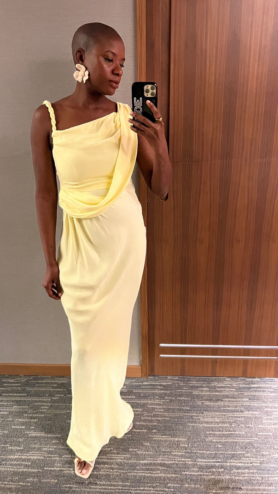 Yellow cocktail dress with draping and ruching and cream beaded sandals. Wedding guest dress !

#LTKWedding #LTKgrwm